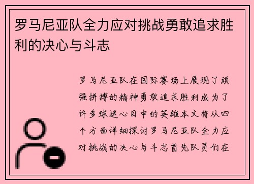 罗马尼亚队全力应对挑战勇敢追求胜利的决心与斗志