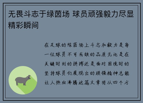 无畏斗志于绿茵场 球员顽强毅力尽显精彩瞬间