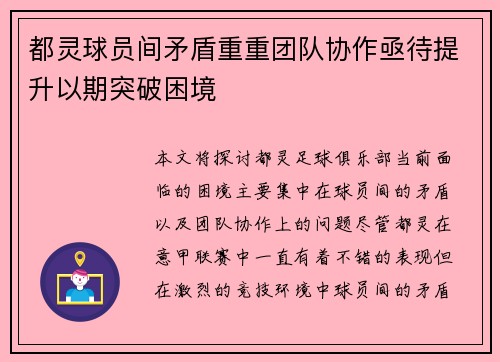 都灵球员间矛盾重重团队协作亟待提升以期突破困境